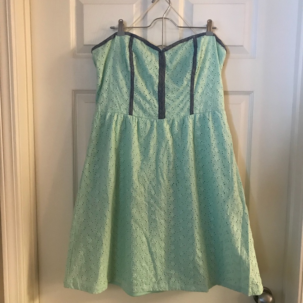 DONATED Strapless seafoam sundress with eyelets
